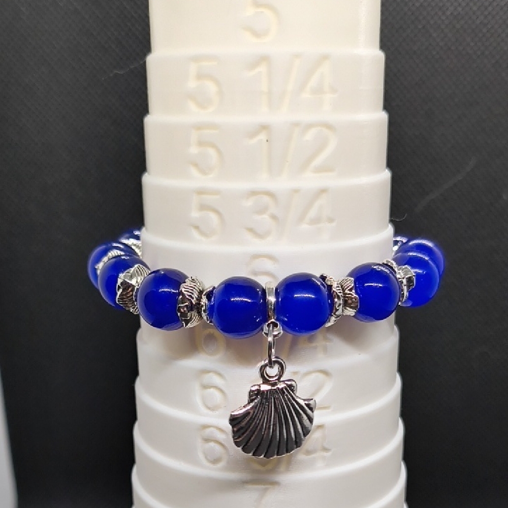 Blue Beaded Bracelet with Shell Charm